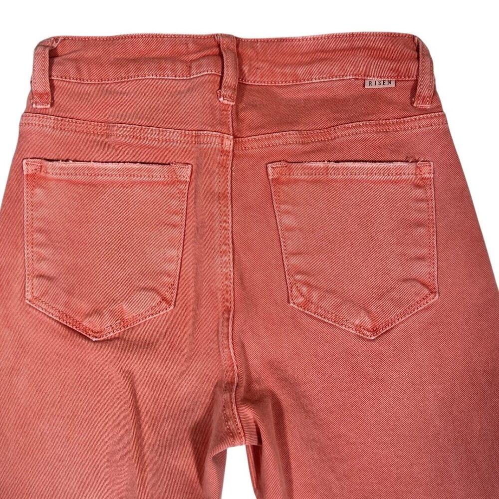 Risen Los Angeles Womens Coral Denim Patch Pocket Bell Bottom Jeans Size 3/26 - Picture 9 of 16